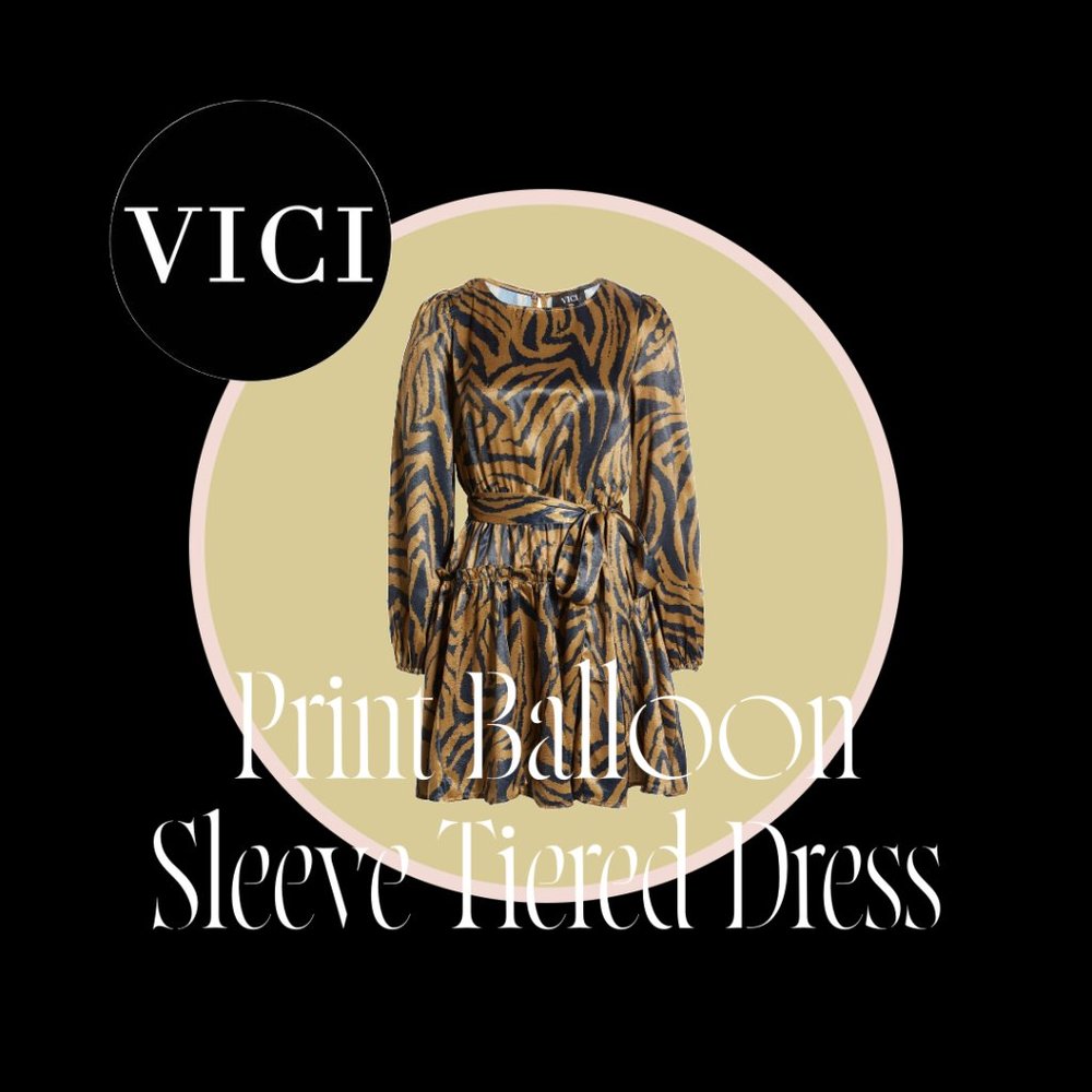 VICI COLLECTION Print Ballon Sleeve Tiered Dress